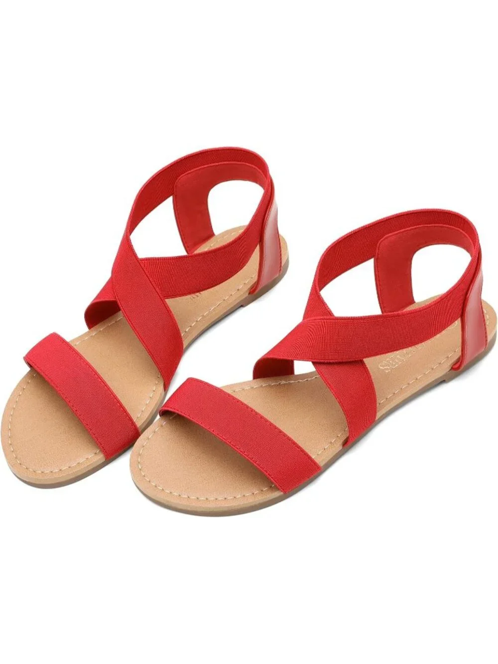 Women's Red Summer Elastic Ankle Strap Flat Cute Strappy Gladiator Sandals